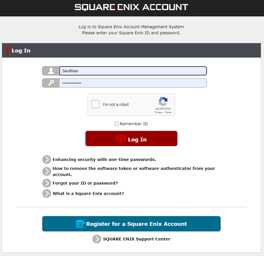 Demonstration of Login Issues - Square Enix Account 